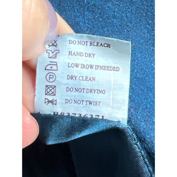 Wool Cape Teal Blue Double Breasted - Picture 5 of 7